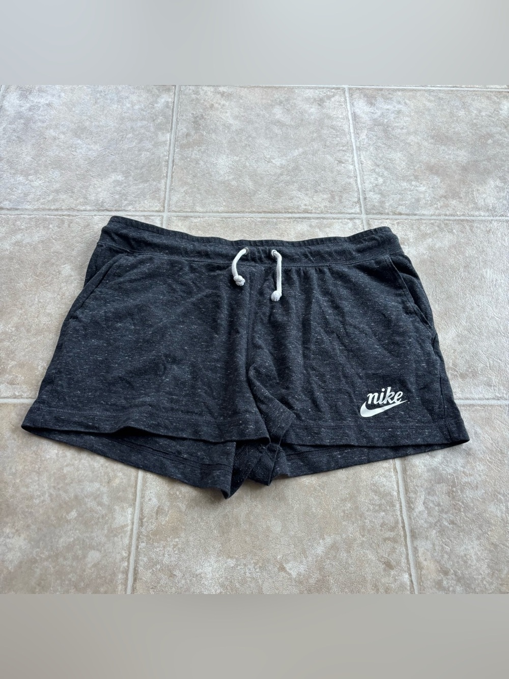 Nike Women's Black Athletic Drawstring Shorts with White Logo